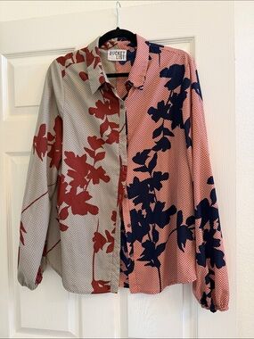BUCKETLIST Two-Tone Floral Button-Down Shirt - Red & Navy - large